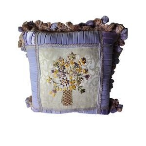 Victoria Classics Purple Decorative Jacquard Flower Basket Tassels Pillow